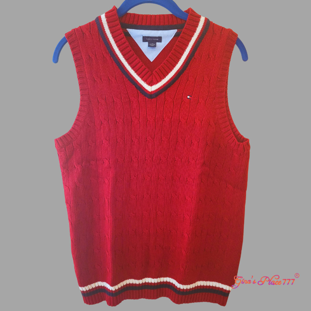 Tommy Hilfiger Boy's V-Neck Cable Sweater Preppy Flag A Must Have Classic